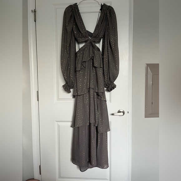 REVOLVE Dresses & Skirts - For Love and Lemons x Revolve Tiered Ruffle Gown in Grey